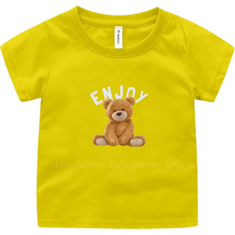 KAOS ANAK PEREMPUAN DAN LAKI LAKI BAHANN COTTON COMBED 30S UMUR 1 SAMPAI 9 TAHUN LENGAN PENDEK MOTIF TEDDY BEAR KARTUN UXLO FASHION