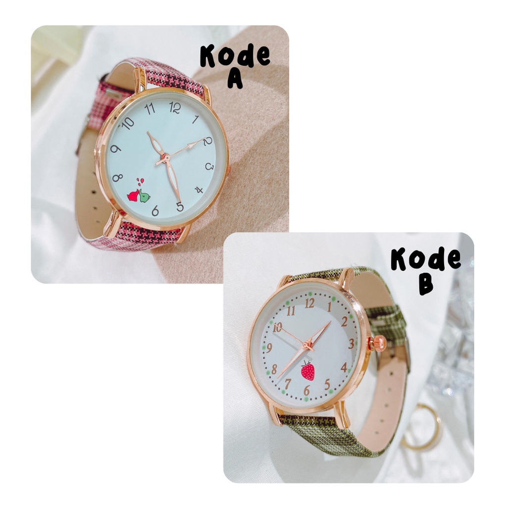 MARKAS J185 Jam Tangan Analog Watch Wanita Strap Kotak Kotak Korean Style