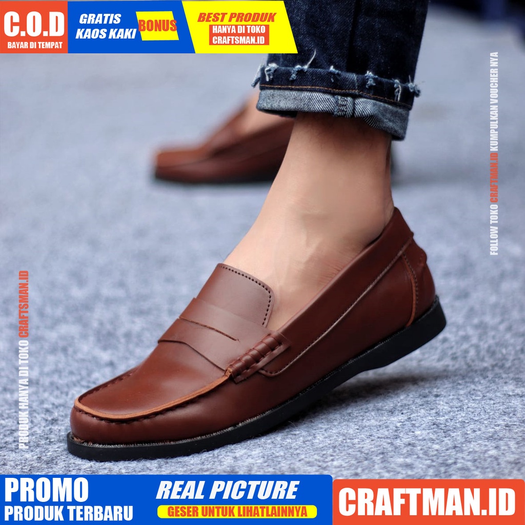 CRAFTS IRISH - Sepatu Formal Pantofel pria Resmi Hitam Kerja Casual Slip On Kulit PU