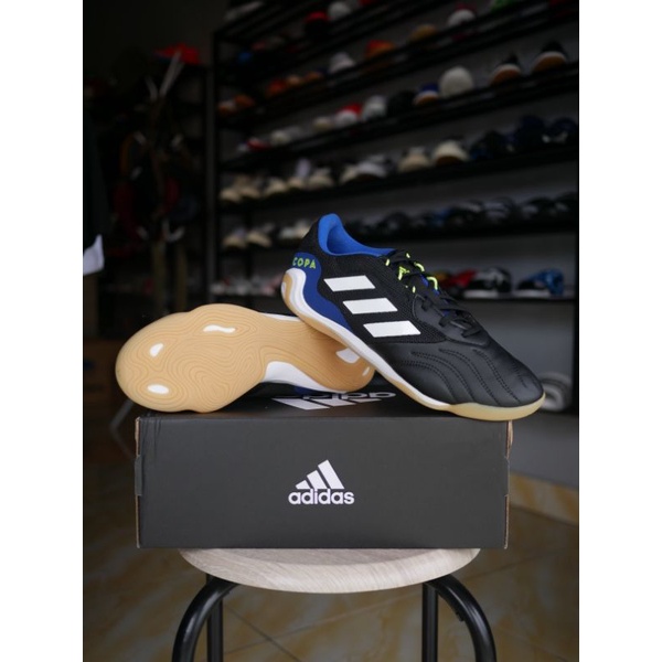 Sepatu Futsal Adidas Copa Sense.3 IN Black White Blue Original FW6521