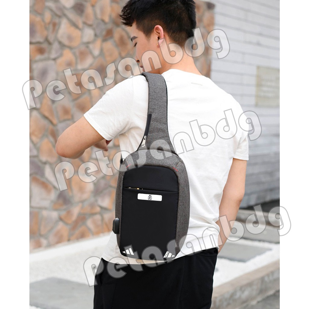 PTS -Tas Selempang Anti Maling Casual Anti Theft Slingbag With - Dark Grey Chest Bag