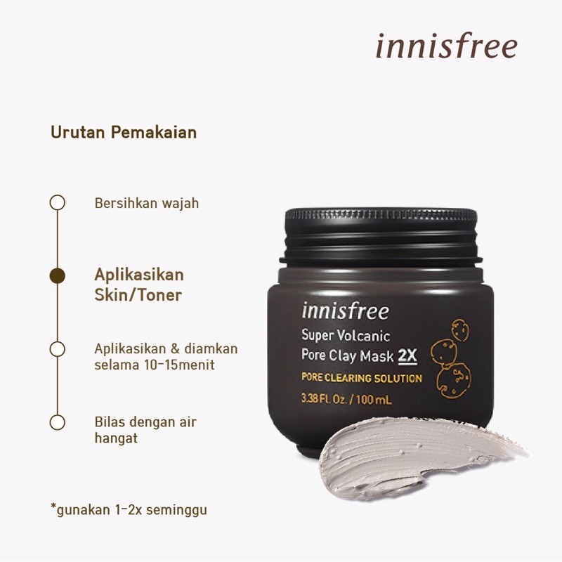 Innisfree Super Volcanic Pore Clay Mask 2X sachet 3ml / share in jar 20ml