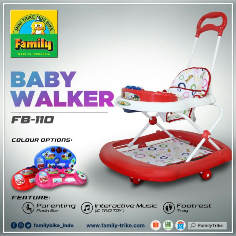 Baby walker family FB 110 / 2213 model terbaru dengan dorongan dan alas kaki