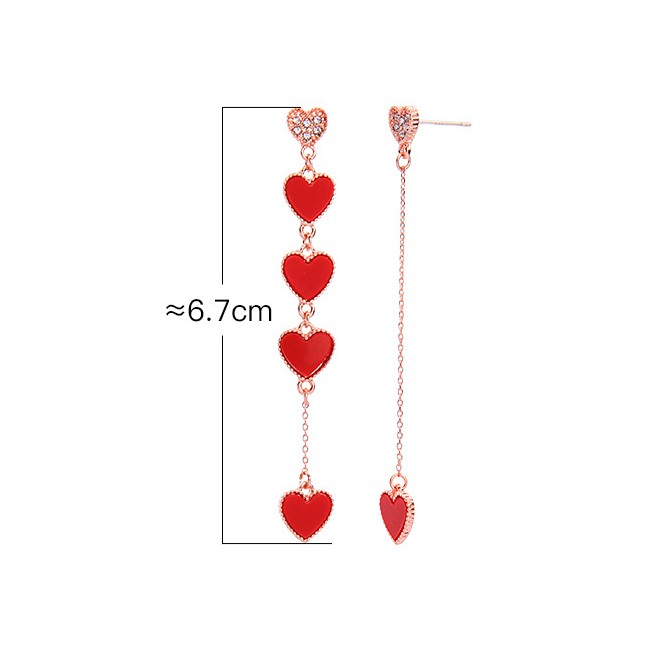 LRC Anting Tusuk Fashion Red S925 Sterling Silver Drip Heart-shaped Acrylic Earrings F91435