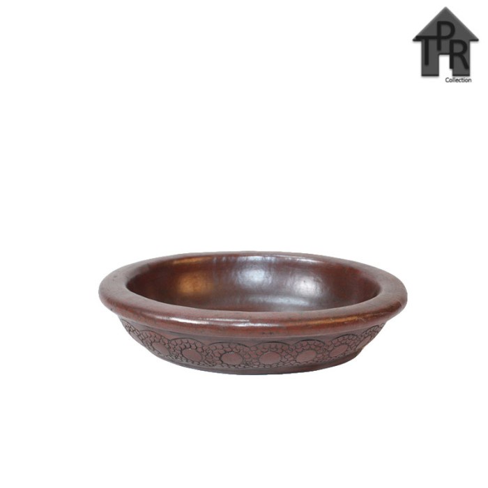 Gerabah - Pot Tanah Liat / Pot Bonsai Oval Motif Bulir D22