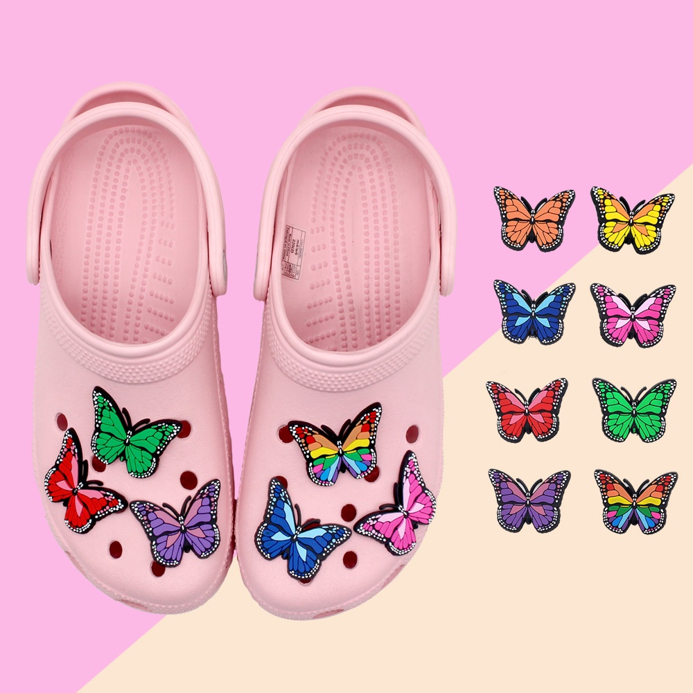 1pcs pola kupu-kupu berwarna-warni shoe charms Jibbitz Crocs Gesper Sepatu berlaku untuk imut sandal Lubang Sepatu decorate accessories Dapat Dilepas