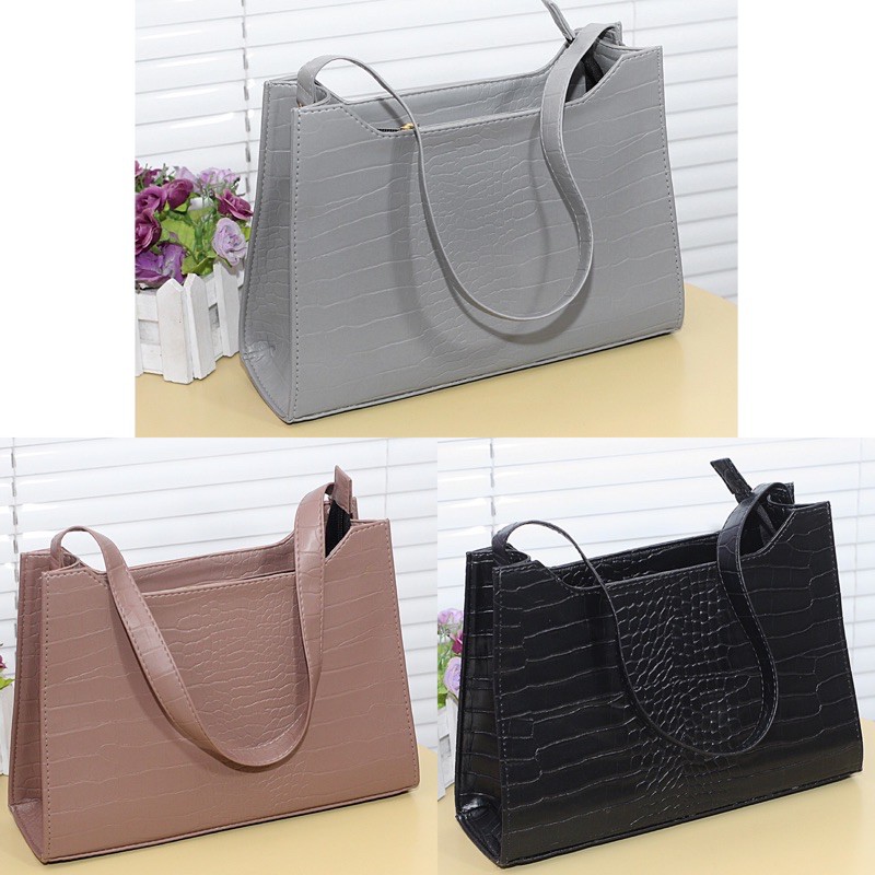 TAS TOTE BAG WANITA CROCO MURAH KPOP FASHION POLOS TOTEBAG SHOULDER BAG BISA COD KOREA TERBARU KULIT