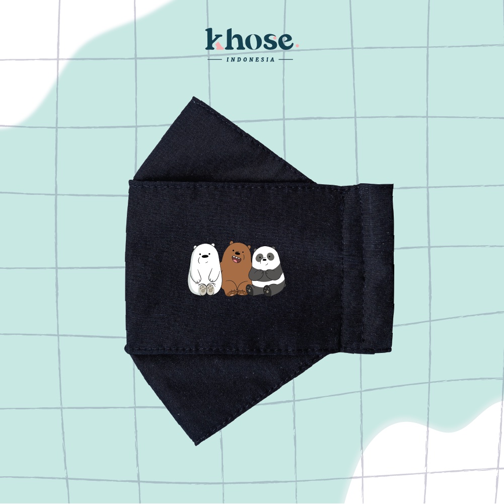 KHOSE Masker Kain 3D 3PLY DEWASA Water Resistant WE BARE BEAR / Masker Beruang Lucu Murah