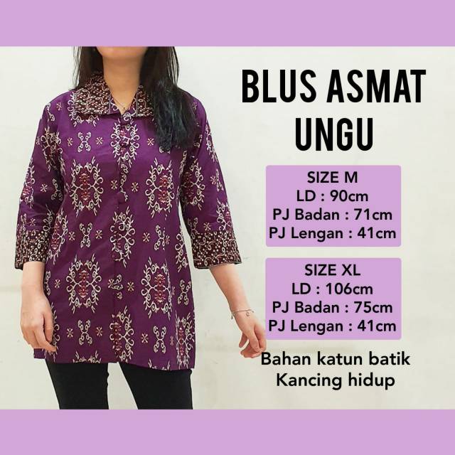 Blus Blouse Atasan Seragam Baju Batik Wanita Asmat Ungu