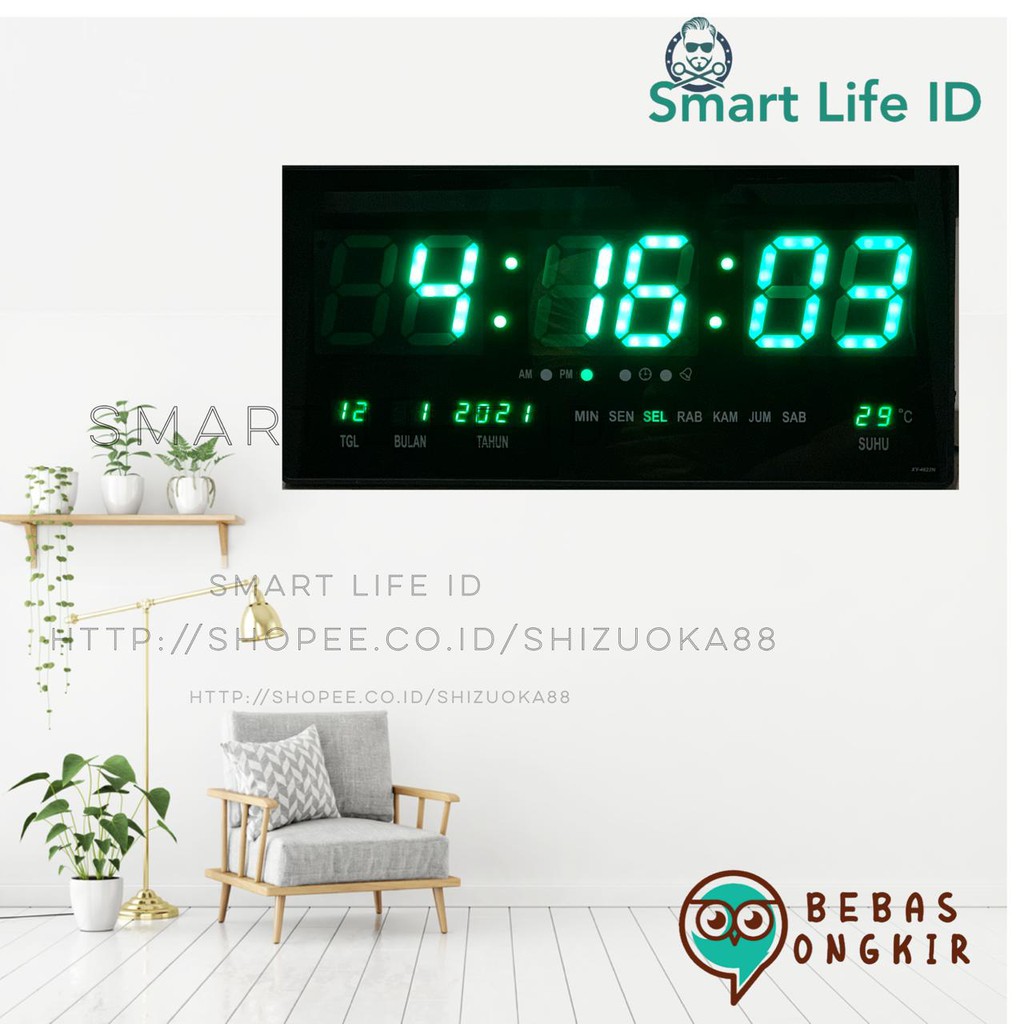 Jam Dinding LED Digital Clock Jam Meja Dekorasi Hiasan Dinding Rumah XY 4622 Hijau