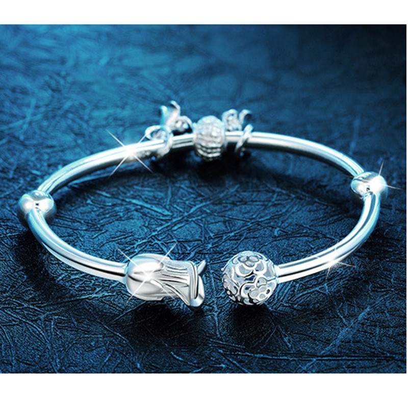 925 gelang perak murni untuk wanita bunga kepribadian kreatif gelang fashion perhiasan