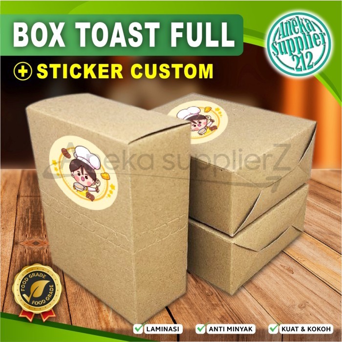 Box Toast - Dus Roti Bakar | FULL - KRAFT COKLAT + Stiker Custom (50 pcs)