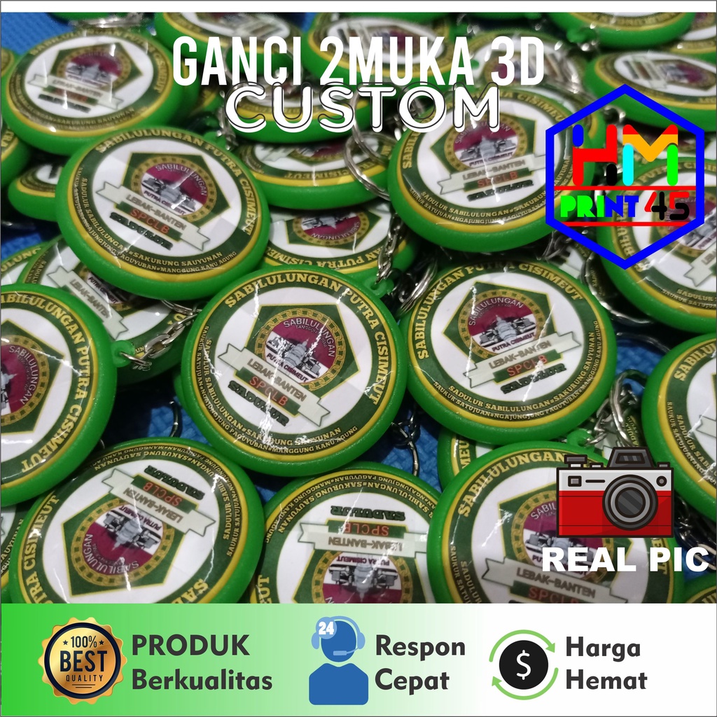 GANTUNGAN KUNCI 2SISI / BULAK BALIK CUSTOM 45mm bahan 3D