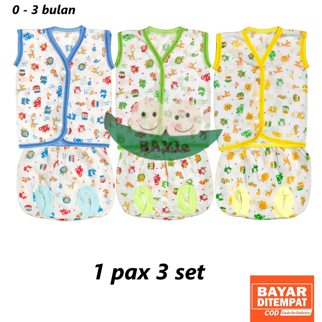 BAYIe - 3 SET Setelan Baju Bayi Kutung+Celana Kacamata Motif TABUR 0-3 bln/baju anak laki/Perempuan