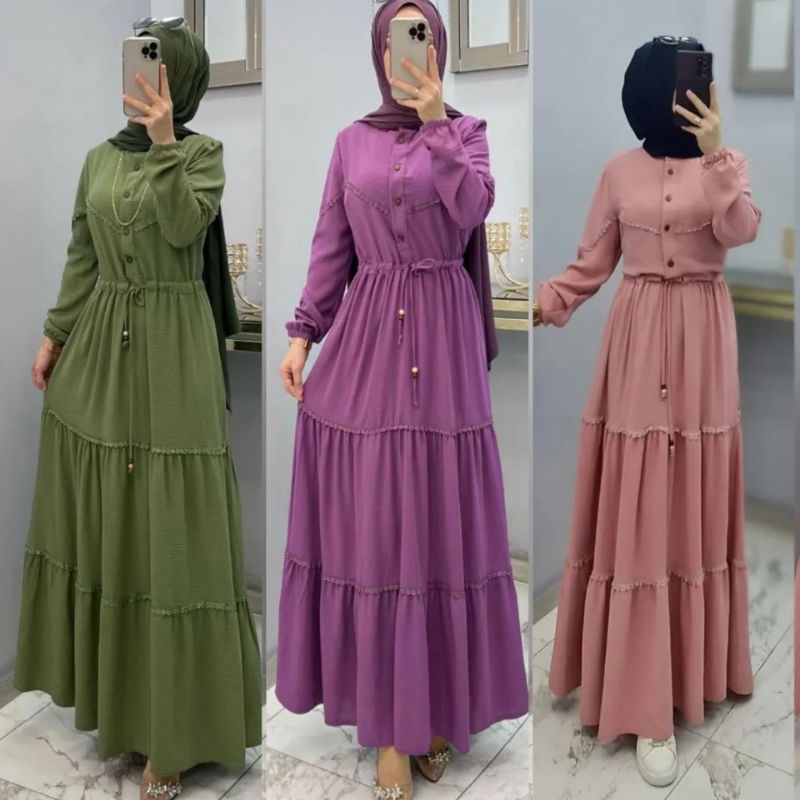 DRESS CERUTY BABYDOLL FULL FURRING/NATALIA DRESS/GAMIS CERUTY PREMIUM TERBARU 2022/FASHION MUSLIM WANITA KEKINIAN/FAR MOSLEMSTORE