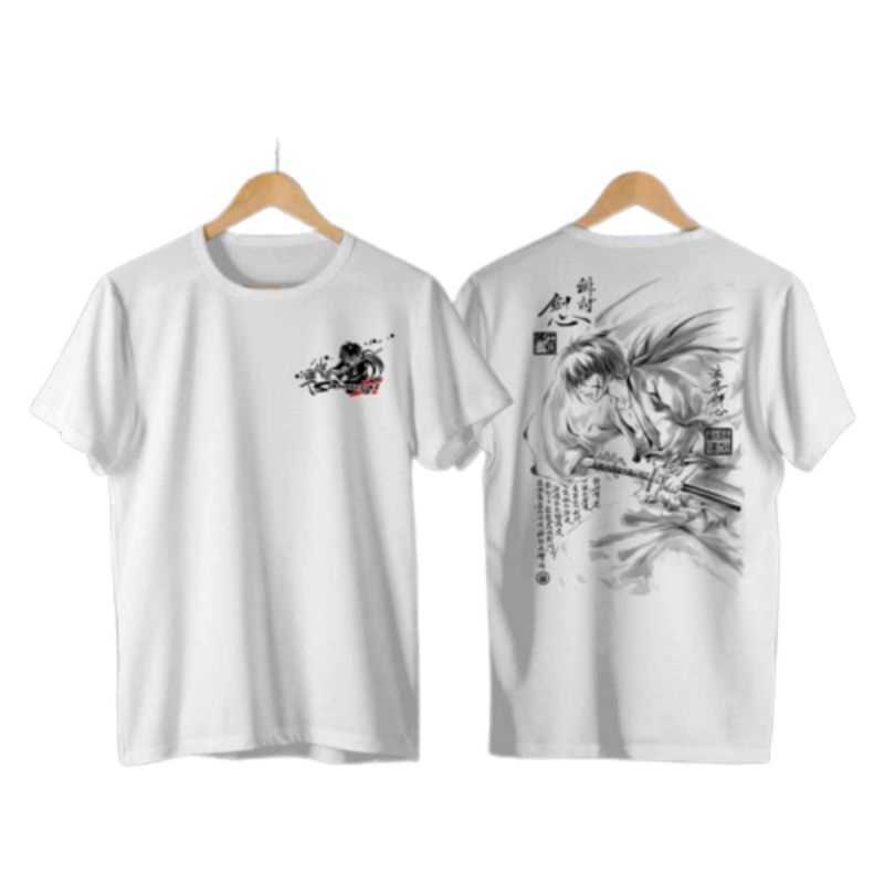 Baju Kaos Tshirt Pria Abtrak  Hitam Distro Lengan Pendek Motif Sablon Bergambar Keren / Kaos samurai