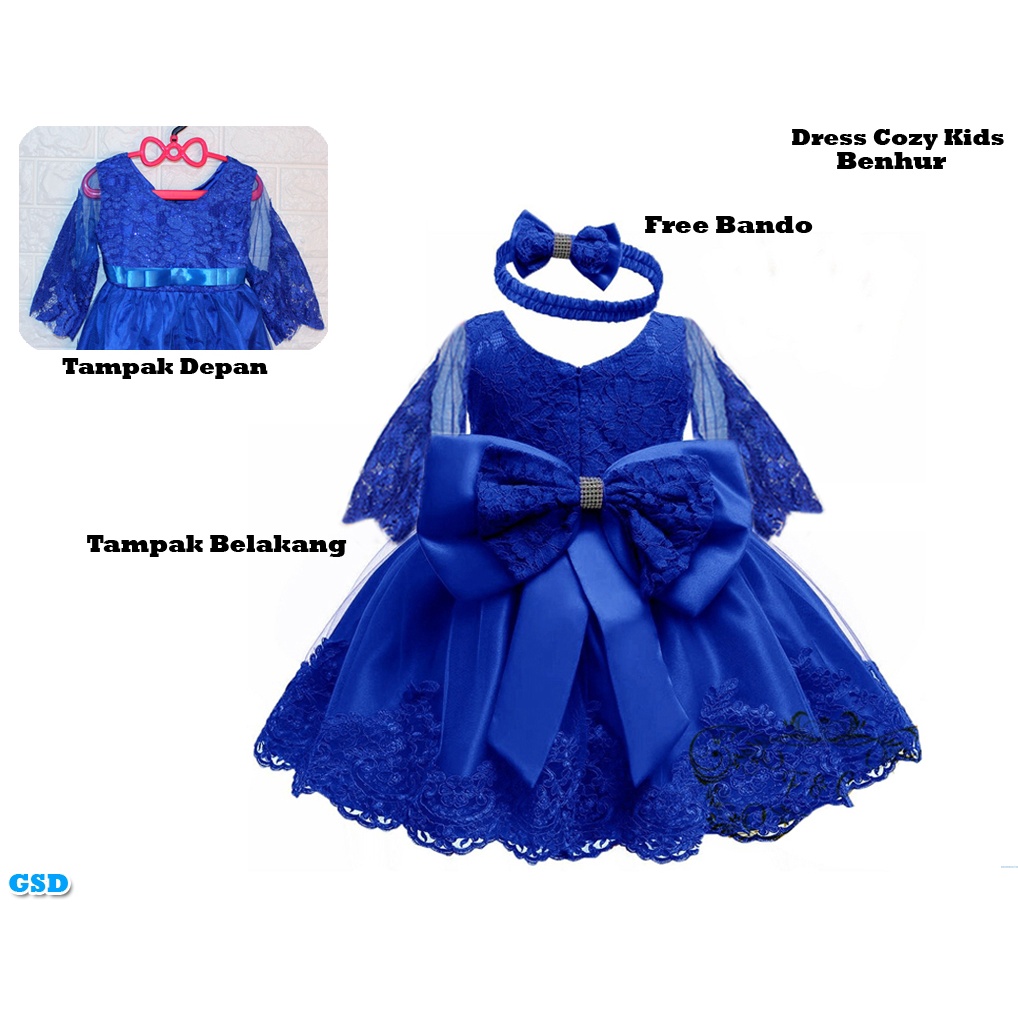 Dress Cozy Kids/Gaun Pesta Anak Lengan Panjang Sale!!!/Gratis Bando/Baju Pesta Anak Best Seller