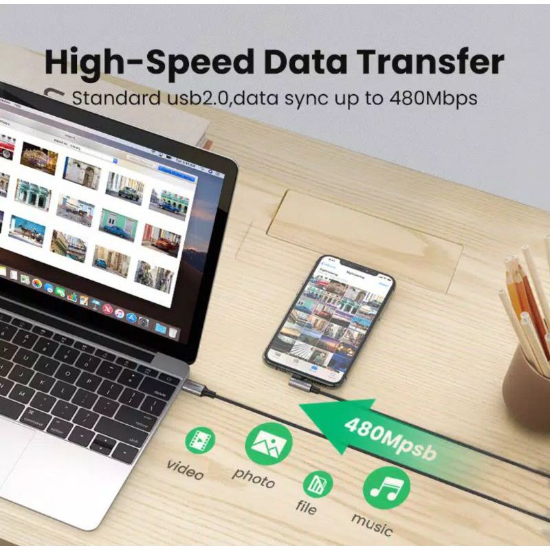 Ugreen Kabel Lightning MFi Support For Ip 13 14 12 8 9 11 X XR XS X Max - Ugreen Kabel Mfi Support Power Delivery 3A