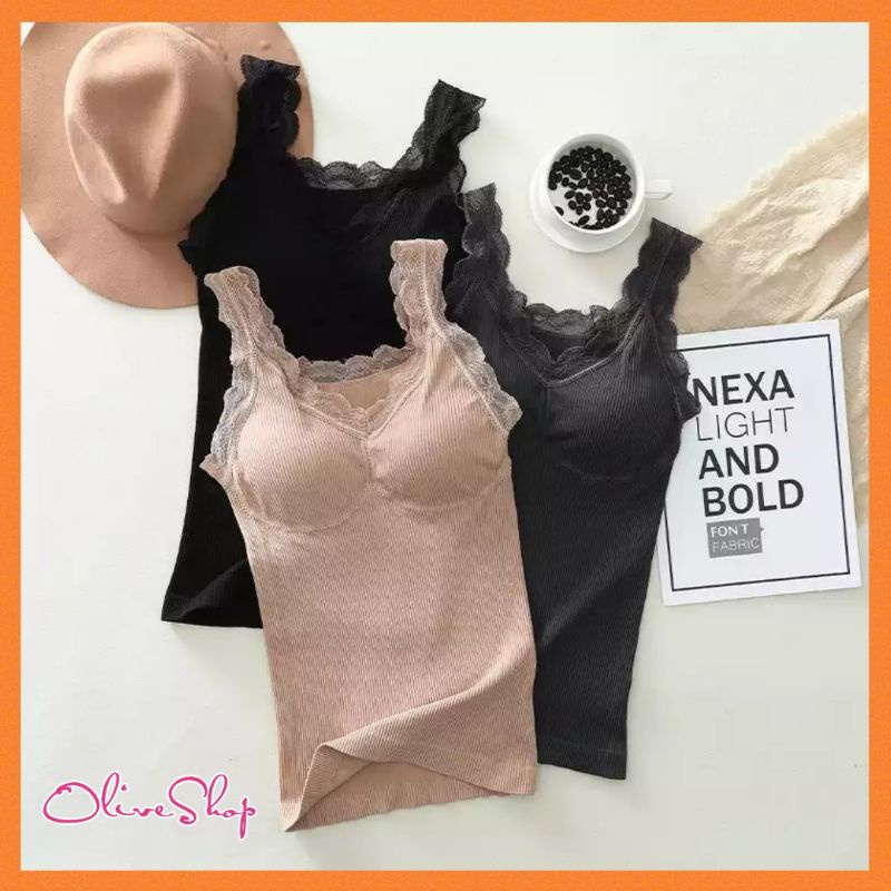 OliveShop ❤️ Kamisol Camisole TankTop Renda Lace Dalaman Inner Tanktop Kutung Rajut Chun Chun