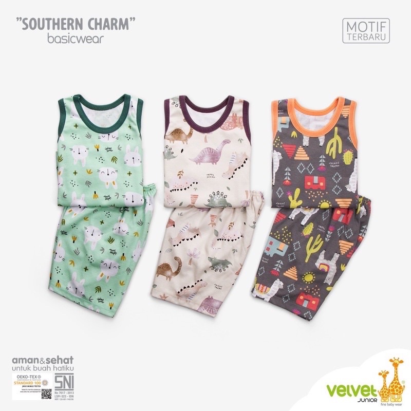 SETELAN oblong PIYAMA BAJU TIDUR HARIAN ANAK BAYI KUTUNG SINGLET PENDEK CELANA VELVET JUNIOR SOUTHERN CHARM