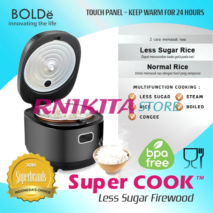 BOLDe SUPER COOK Rice Cooker Less Sugar 2 L FIREWOOD - Low Carbo - GARANSI