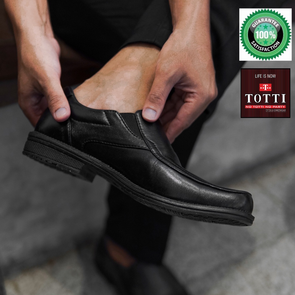 Sepatu Pantofel Pria Hitam bahan Sintetis  Kerja Fantofel Cowok Plus jasa jahit sol