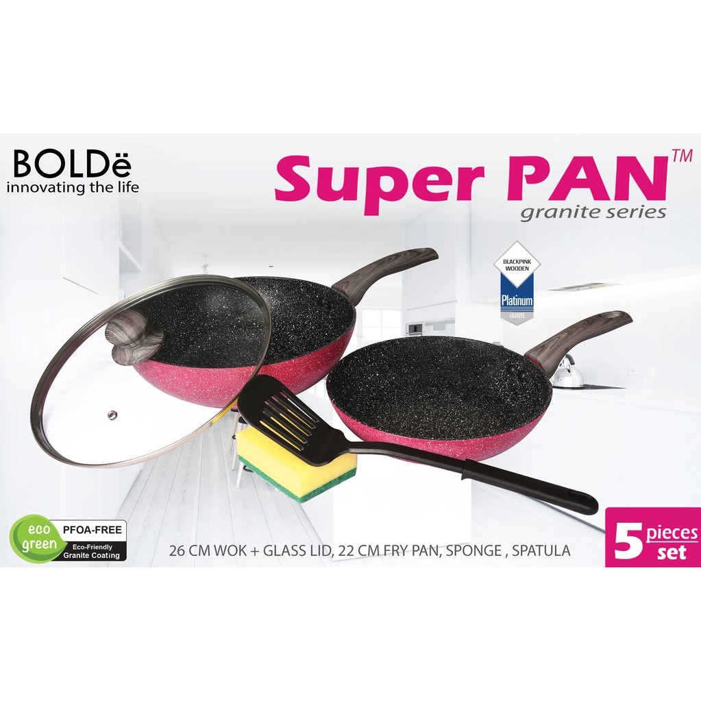 Bolde Super PAN Granite Panci Set + Tutup Kaca 5 pcs Set Blackpink