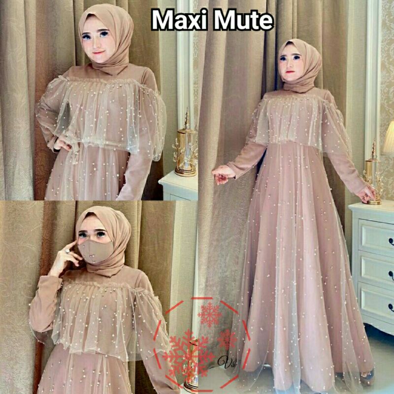MX Maxi Maxy Dress Longdress Kondangan Pesta Moscrepe Tile Mutiara Mute