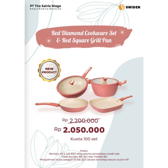 Red Diamond Cookware set + Red Squar grill pan