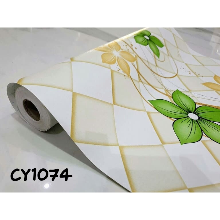 ( BAYAR DITEMPAT ) - PAKET WALLSTIKER ( DAPAT 5ROLL) WALLPAPER STIKER DINDING BAHAN PVC PREMIUM HIGH QUALITY MOTIF BUNGA HIJAU / BUNGA MERAH / BUNGA HITAM MODERN BEST SELLER ( BUY 4 GET 1 FREE ) - CY1074