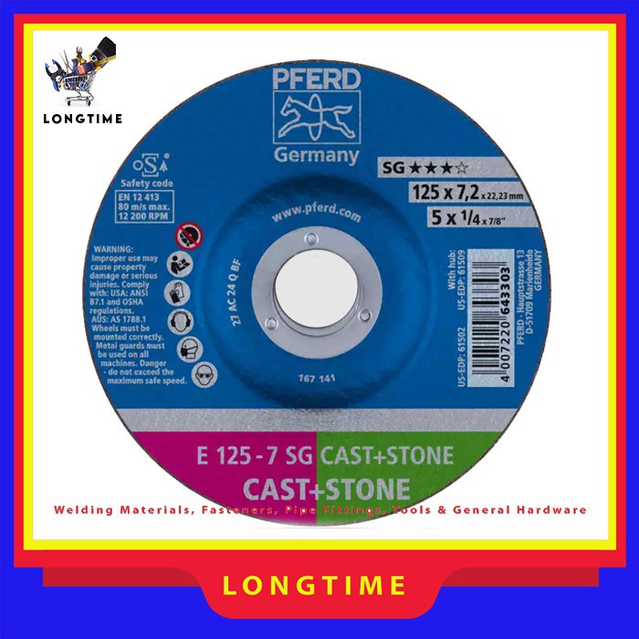 Batu Gerinda 5" PFERD 643303 Grinding Wheel E 125-7 SG CAST+STONE PFERD