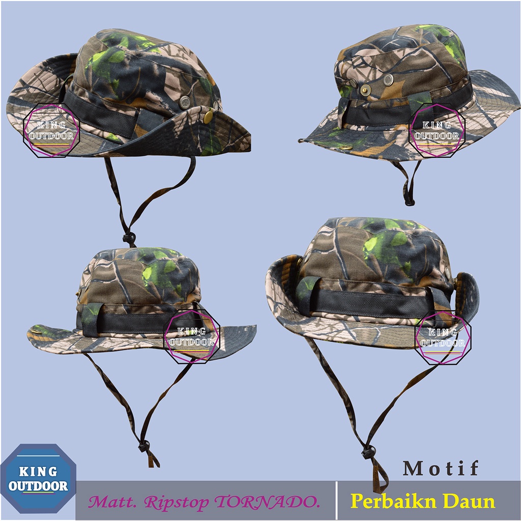 Topi Mancing Simple Premium Motif DAUN | Topi Pecinta Alam/Koboy/Rimba