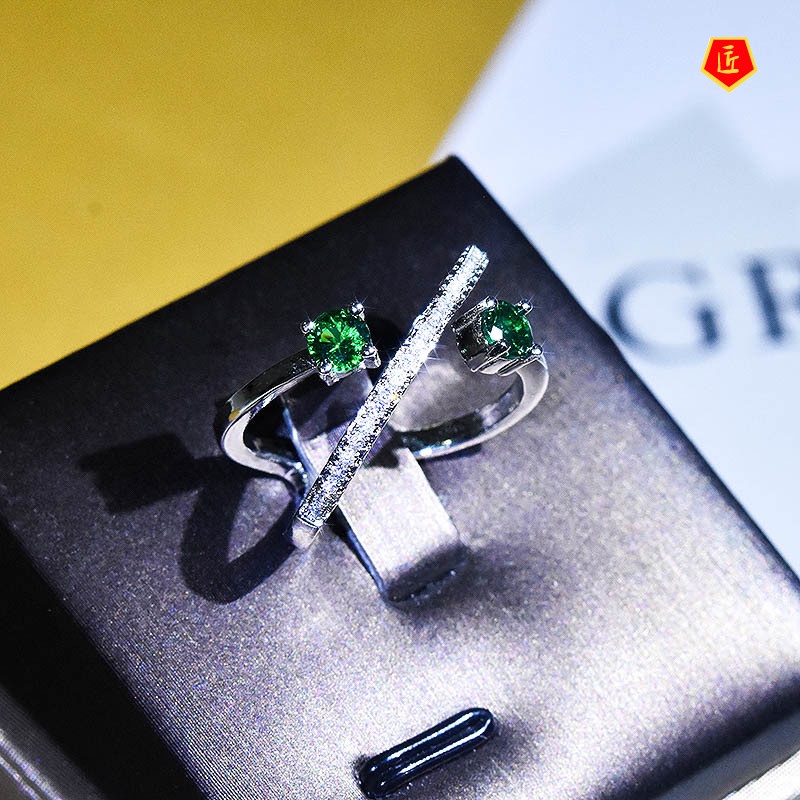 [Ready Stock]Inlaid Emerald Cross Winding Open Ring