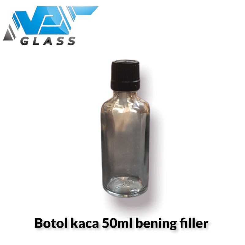 botol kaca 50ml bening tutup filler hitam / botol essential oil 50ml