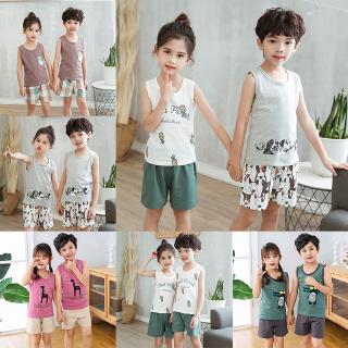 2pcs Piyama Model  Vest Dan Celana  Pendek Motif Kartun 