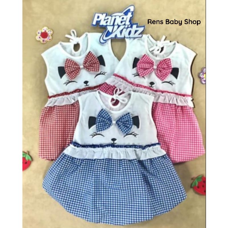 SNI Baby gift PLANET KIDZ PITA KOMBINASI Dress baju rok setelan katun anak bayi perempuan cewek 1 tahun