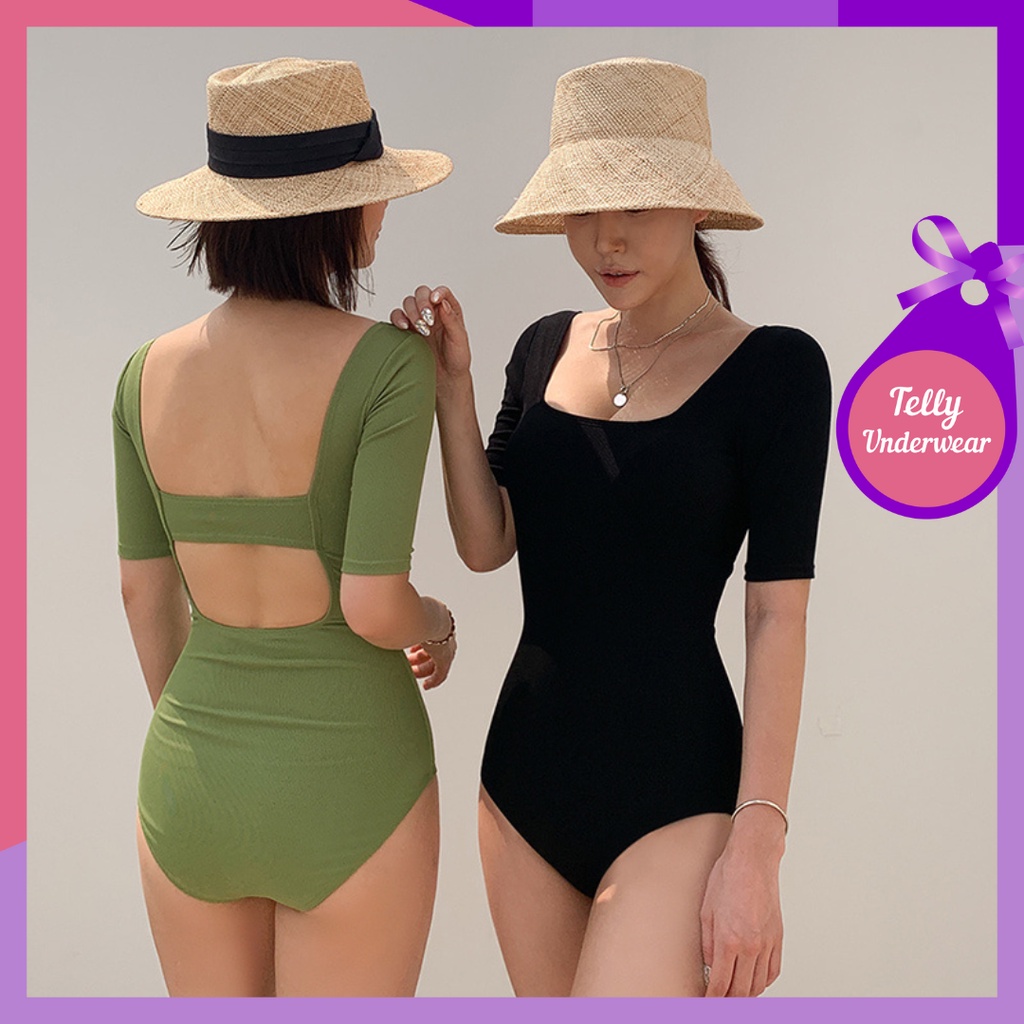 TELLY ➡️ S233 Baju Renang Wanita Big Size One Piece Model Lengan Pendek Fashion Import