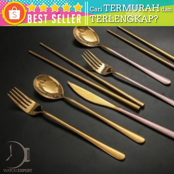 ROXY Cutlery Set Perlengkapan Makan Sendok Garpu Pisau Sumpit C70 - Silver