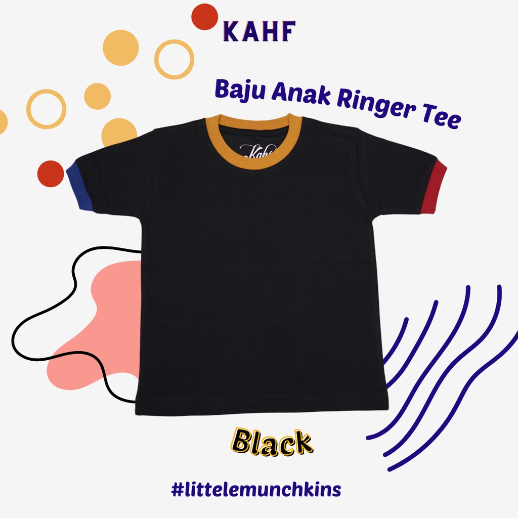Baju Anak Flanel Polos Hitam KAHF I Ringer Tee Black KAHF usia 1-7 tahun