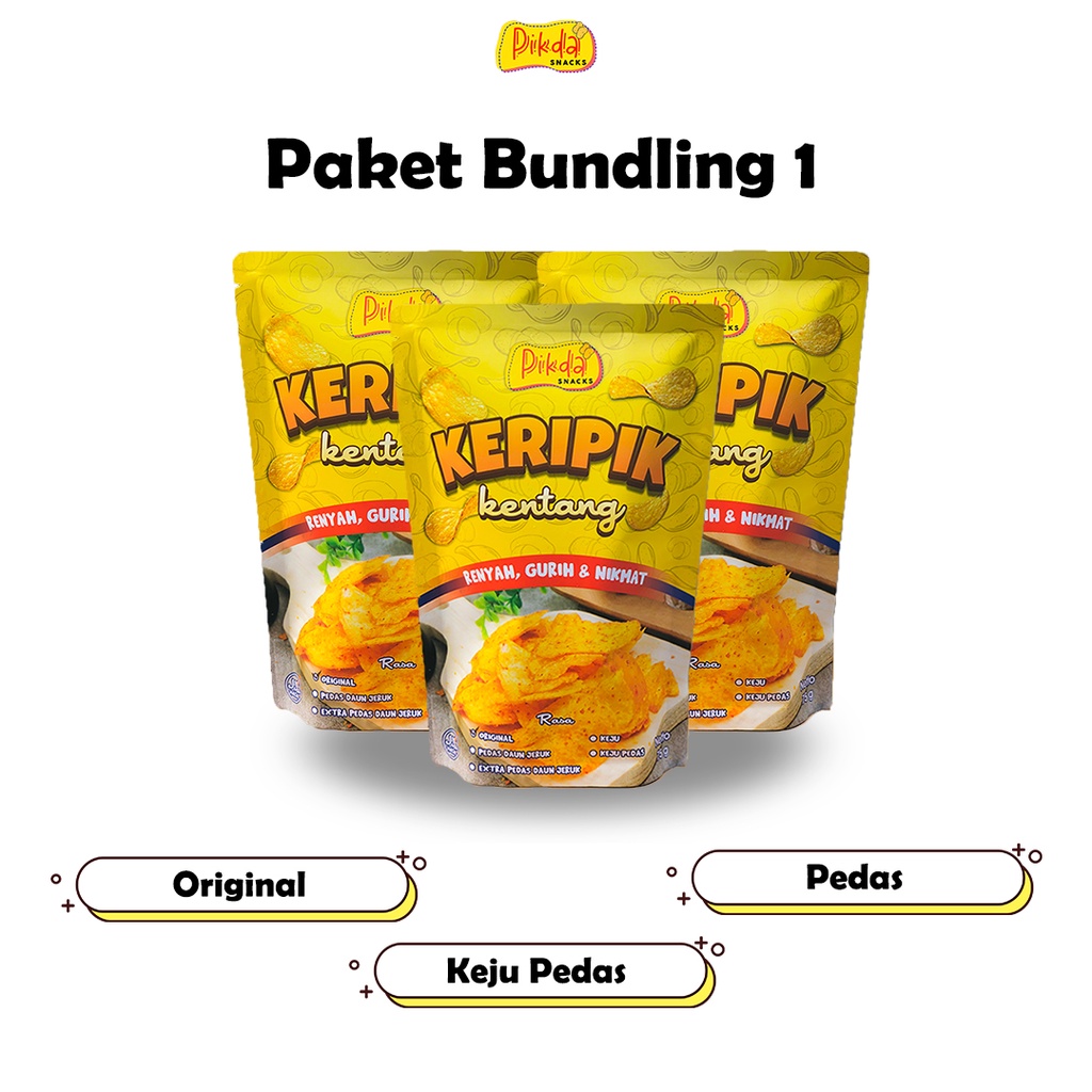 

KERIPIK KENTANG PAKET BUNDLING 1(ORIGINAL, PEDAS, KEJU PEDAS)