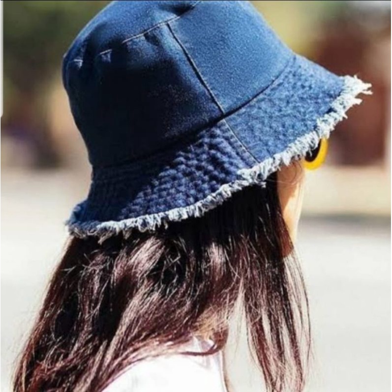 Topi Bucket Rawis Polos Jeans Bolak Balik