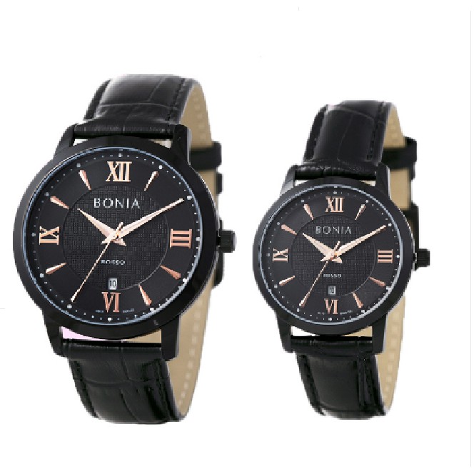 Bonia Rosso BR166-1733 & BR166-2733 Couple Watch Black