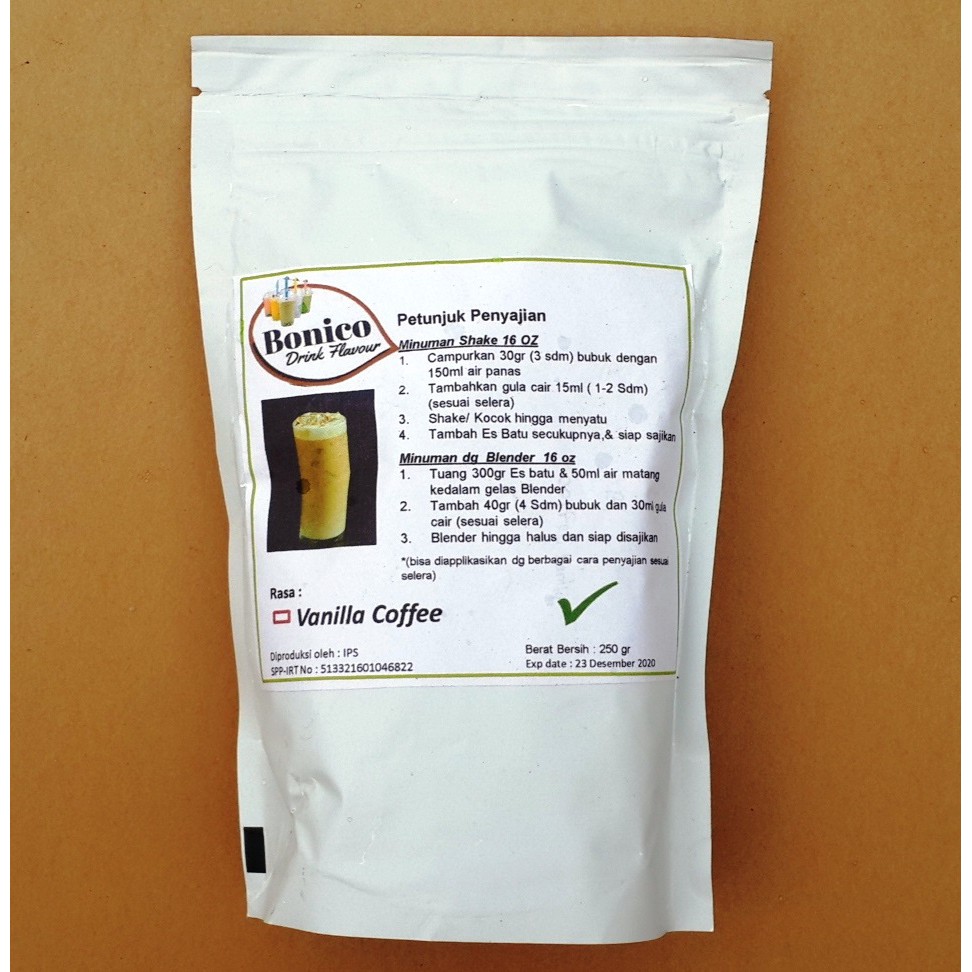 

BONICO VANILLA LATTE drink powder 250gr Bubuk minuman VANILLA LATTE Ice blend milk shake kekinian