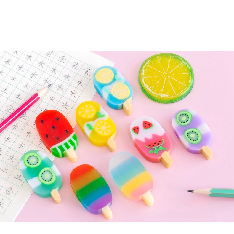 4pcs / set Penghapus Karet Bentuk Es Krim Kawaii Untuk Anak / Pelajar