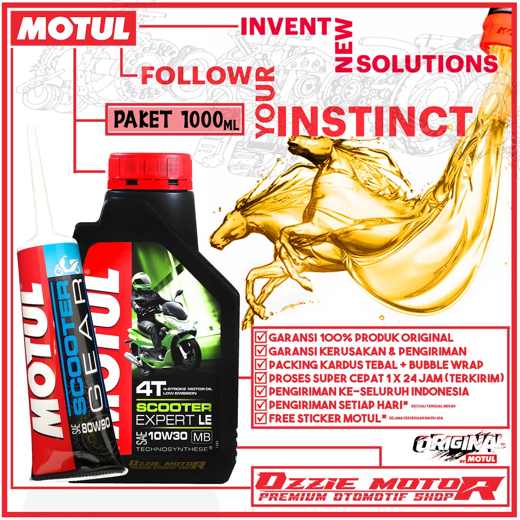 PAKET BUNDLE 1L HEMAT OLI MATIC MOTUL EXPERT LE 10W30 1000ml dan SCOOTER GEAR 80W90 120ml IMPORT