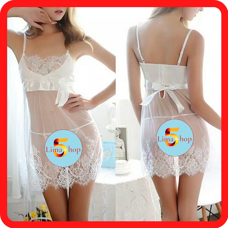 Baju Tidur Lingerie Dress Wanita Putih Sexy Transparan DDS4415