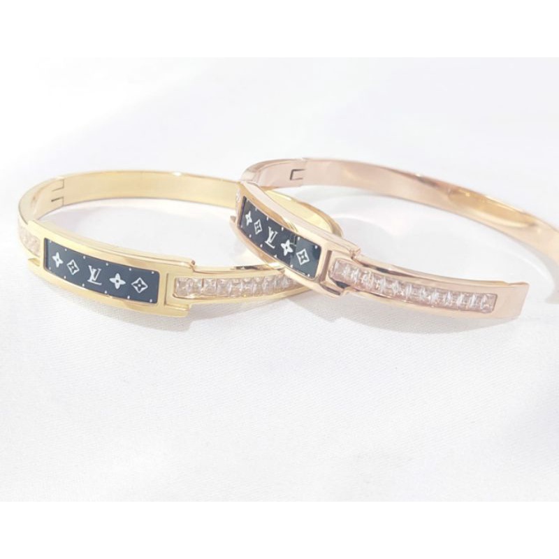 gelang bangle dewasa titanium gold dan rose gold