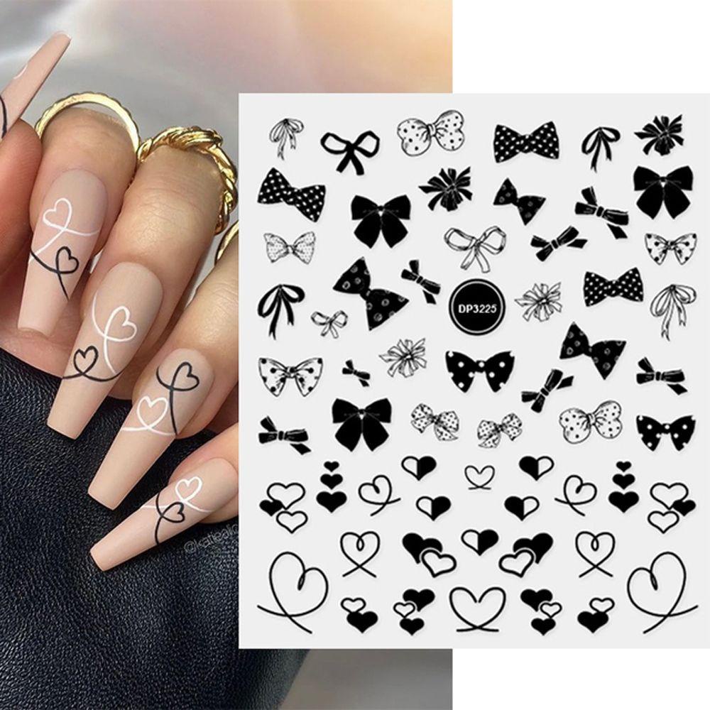 AUGUSTINA Agustin 3D Stiker Kuku Daun Cinta Manis Hati Bunga Slider Ular DIY Nail Art Decals