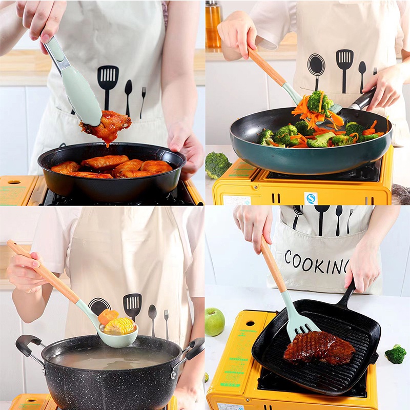 ❤Gotti❤ Yang baru 5/11/12 SET Peralatan Dapur Silikon yang Dapat Dimakan Set Spatula Memasak Set PEFE/PFOA/BPA Free-2