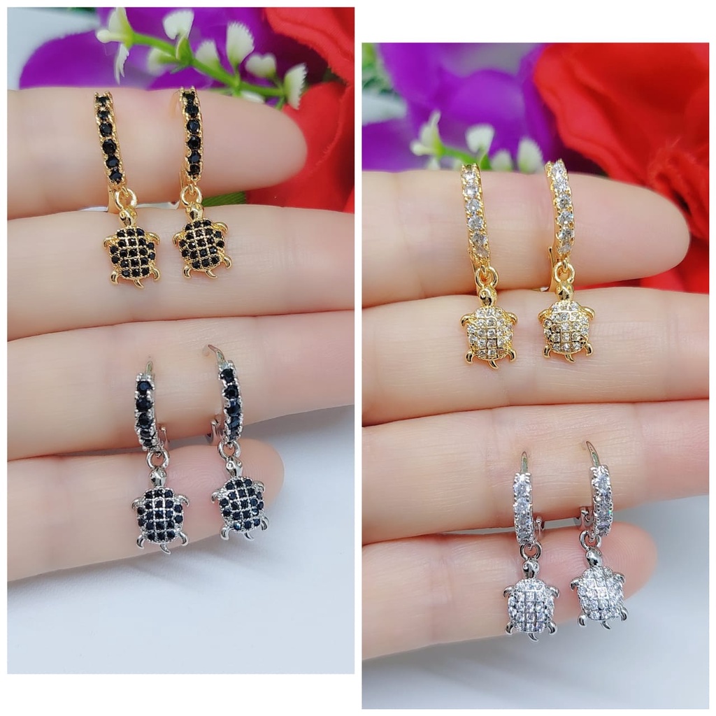 Anting-anting xuping permata lapis emas  mata putih dan mata hitam